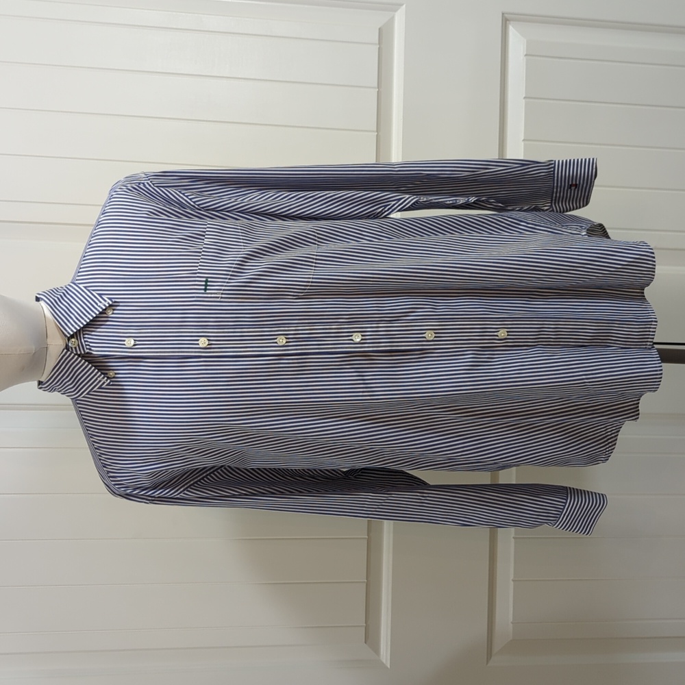 Tommy Hilfiger Golf Medium Blue White Pinstripe Dress Shirt